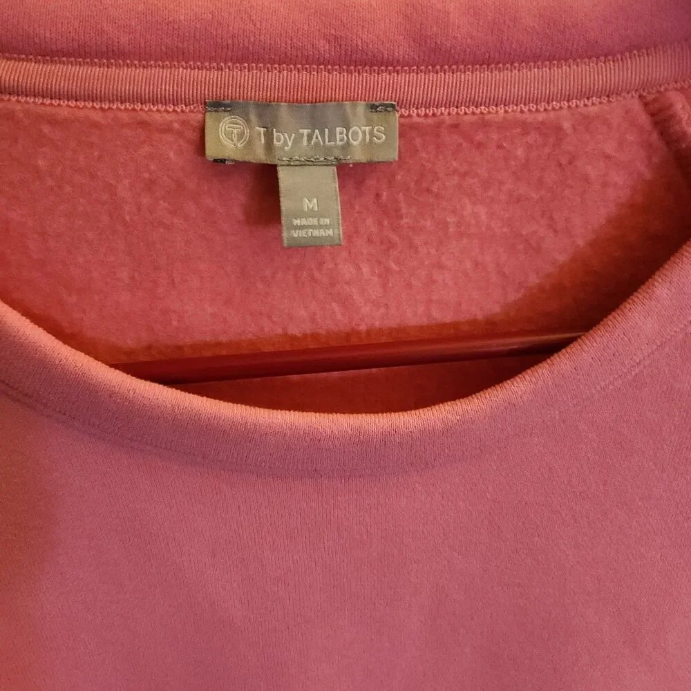 T byTalbots Crewneck Sweatshirt Pink Raglan Sleeve Pocket Womens Size M